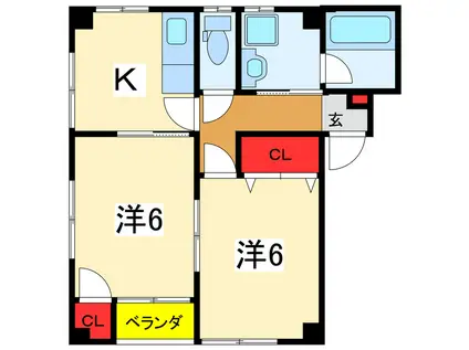 ハイツマリンヒル(2K/2階)の間取り写真