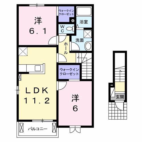 アルモニー・ウメカ(2LDK/2階)の間取り写真