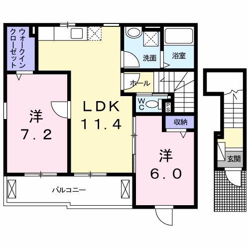 レヴェランスB(2LDK/2階)の間取り写真