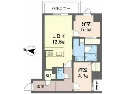 バリオ西本町(2LDK/8階)の間取り写真