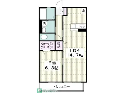 シャルマンI(1LDK/2階)の間取り写真