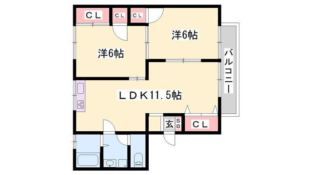 シャトルSKA棟(2LDK/2階)の間取り写真