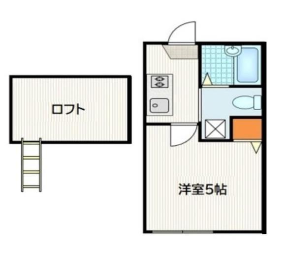 フラット洋(1K/2階)の間取り写真