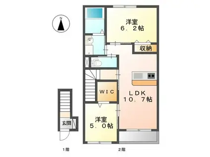 ラ・ファミーユ(2LDK/2階)の間取り写真