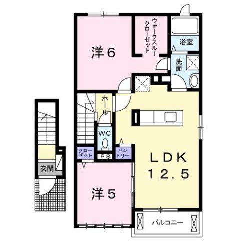 ベルファミーユB(2LDK/2階)の間取り写真