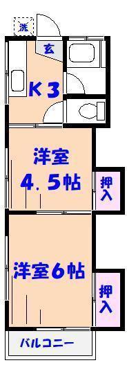 山本ハイツ(2K/1階)の間取り写真