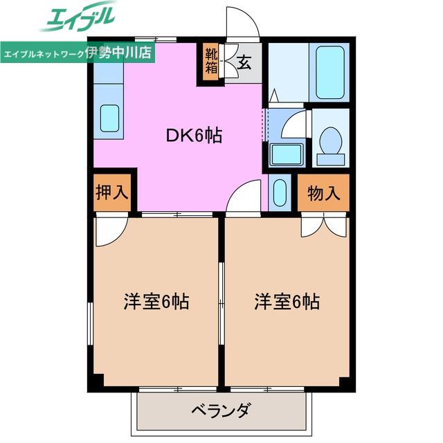 ファミール大口 A棟(2DK/2階)の間取り写真