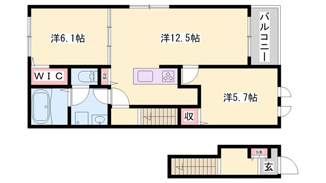 クラール勝原(2LDK/2階)の間取り写真