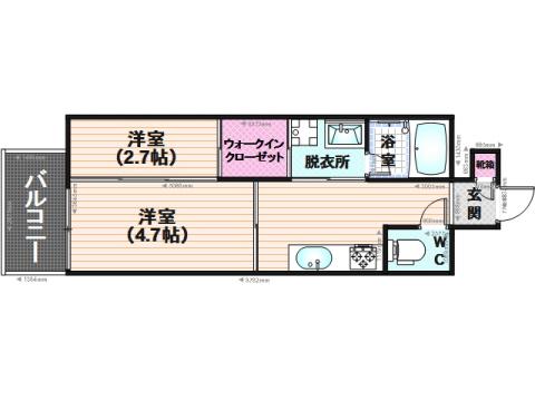 サンヒルズ大橋駅前(2K/5階)の間取り写真