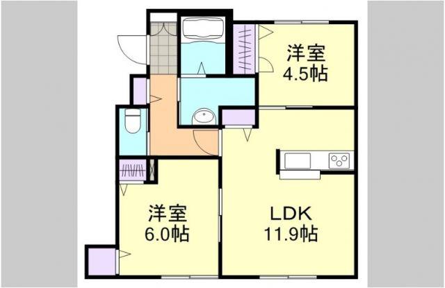 シャーメゾン笹沖(2LDK/1階)の間取り写真