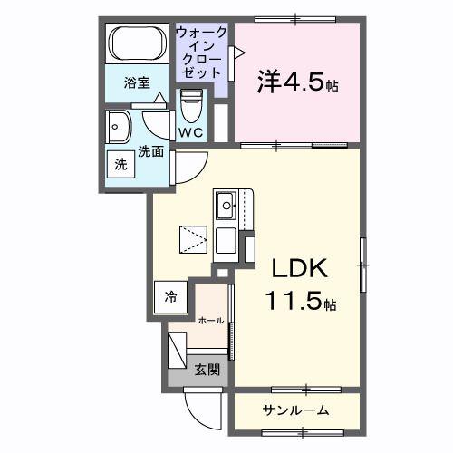 ラルジュA(1LDK/1階)の間取り写真