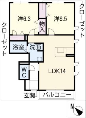 エテルノ レガーロ C(2LDK/1階)の間取り写真