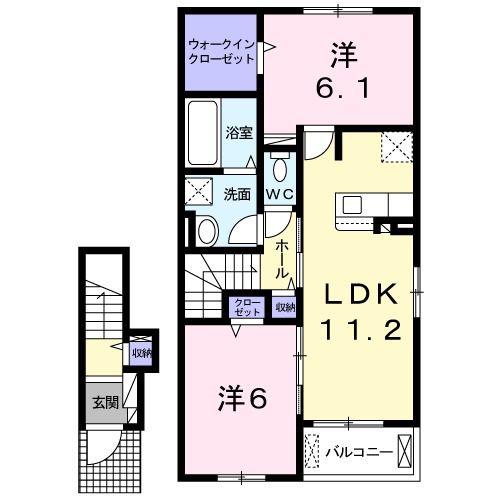 サニープラシードD(2LDK/2階)の間取り写真