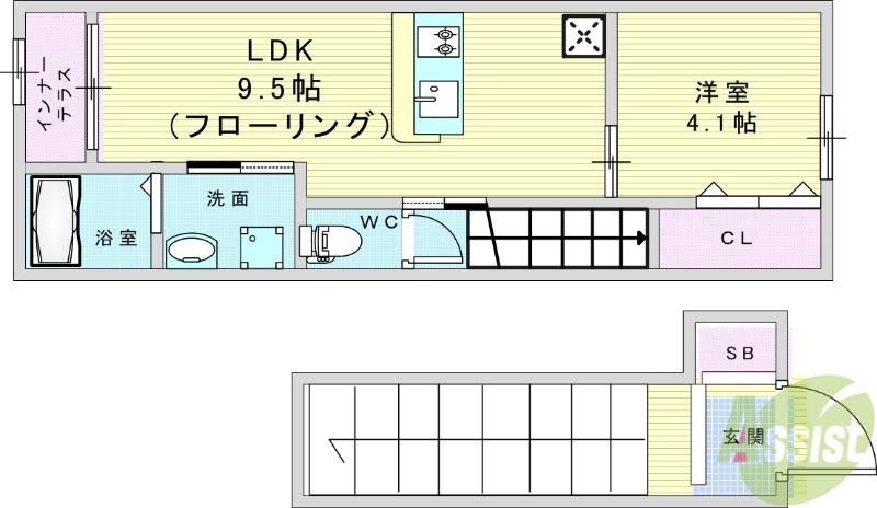 カステリーノ螢池(1LDK/2階)の間取り写真