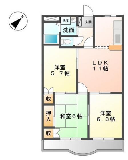 エランドールII(3LDK/1階)の間取り写真