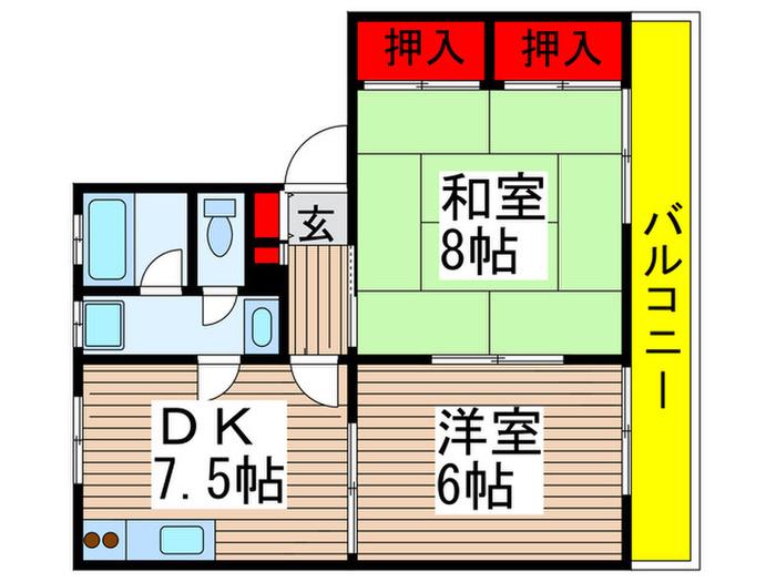 メゾン高台(2DK/2階)の間取り写真