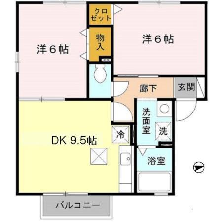 セジュール木橋(2DK/1階)の間取り写真