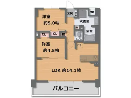 ブランシエスタ山科大塚(2LDK/4階)の間取り写真