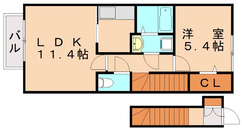 アカイユIII(1LDK/2階)の間取り写真