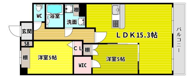 スプランディッド難波ウエストIII(2LDK/4階)の間取り写真