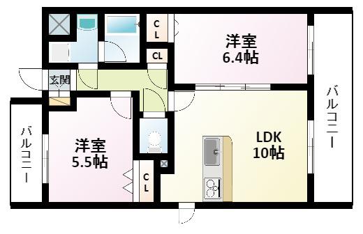 東明マンション壱番館(2LDK/6階)の間取り写真
