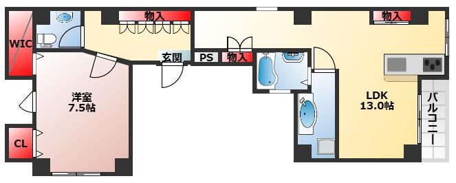 シティーコート北瓦町(1LDK/8階)の間取り写真