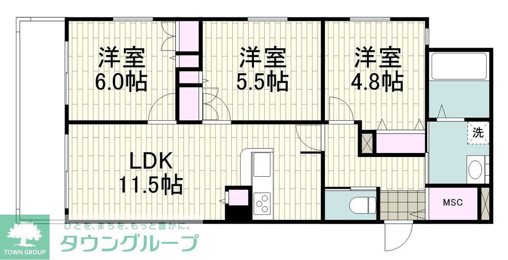 佃野町メゾン(3LDK/1階)の間取り写真