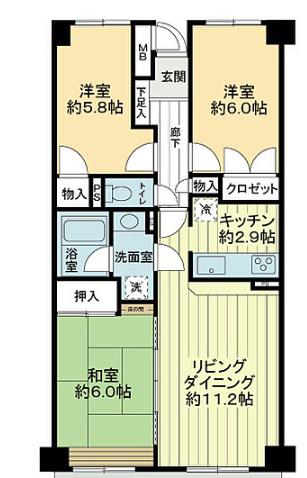 東山パークマンション(3LDK/1階)の間取り写真