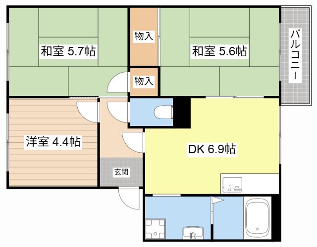 シティパレス南(3DK/2階)の間取り写真