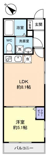 MELDIA京成大和田II(1LDK/2階)の間取り写真