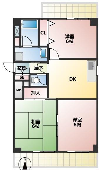 ロイヤルリー(3DK/4階)の間取り写真