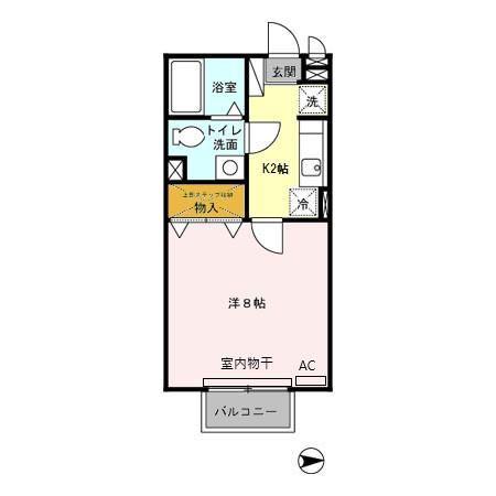 ハミングバード新栄(1K/2階)の間取り写真