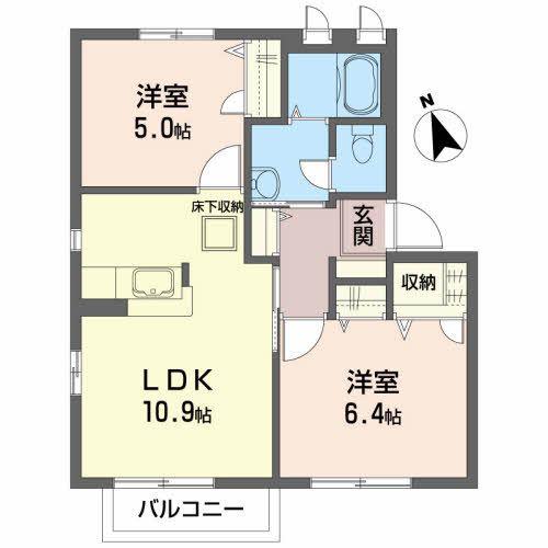ブライトン B(2LDK/1階)の間取り写真
