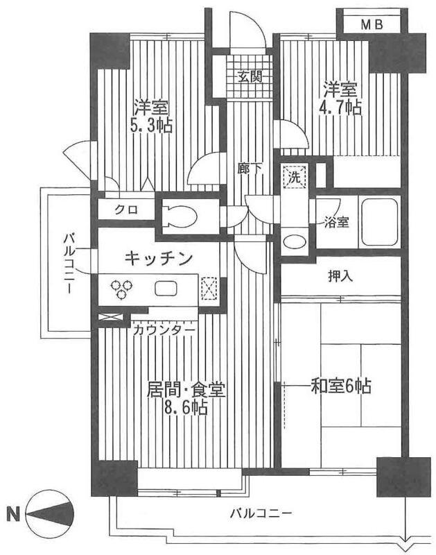 住友アクシルコート調布国領(3LDK/5階)の間取り写真