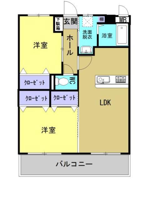 オーシャンハイツ五番館(2LDK/2階)の間取り写真