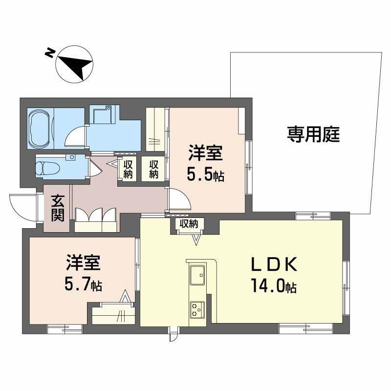 フォレナ神戸住吉(2LDK/1階)の間取り写真