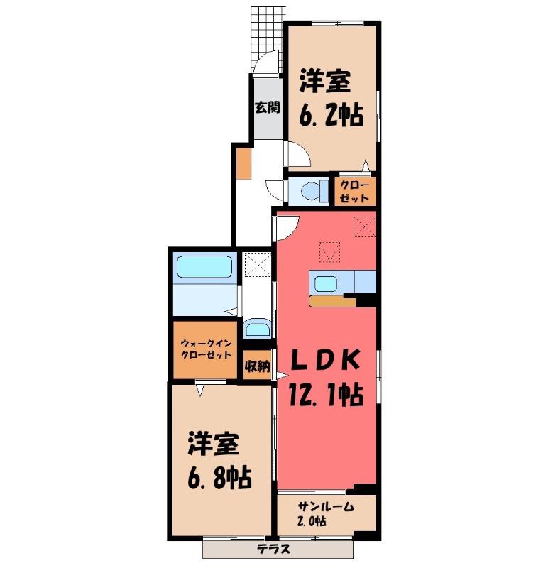 ウィステリア(2LDK/1階)の間取り写真