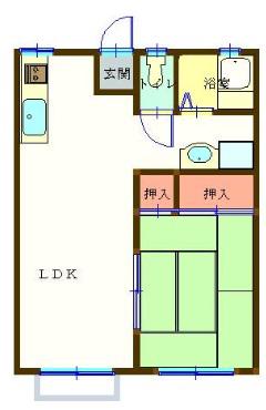 向陽台ソフィア(1LDK/1階)の間取り写真