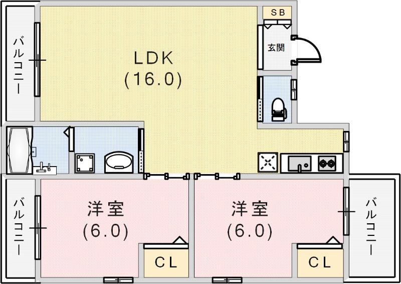 呉ビル(2LDK/2階)の間取り写真