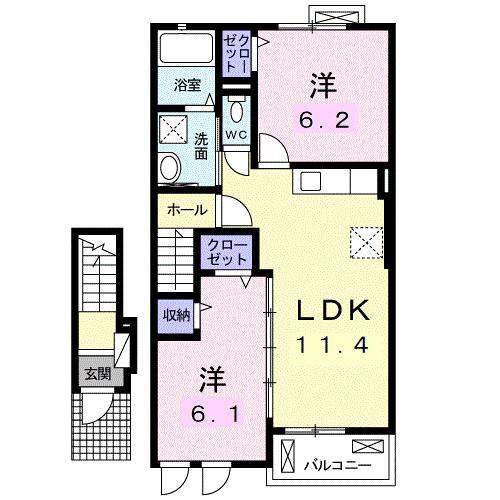 シュエット・ベティ(2LDK/2階)の間取り写真