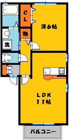 ヴェルデ・ナチュールA棟(1LDK/2階)の間取り写真