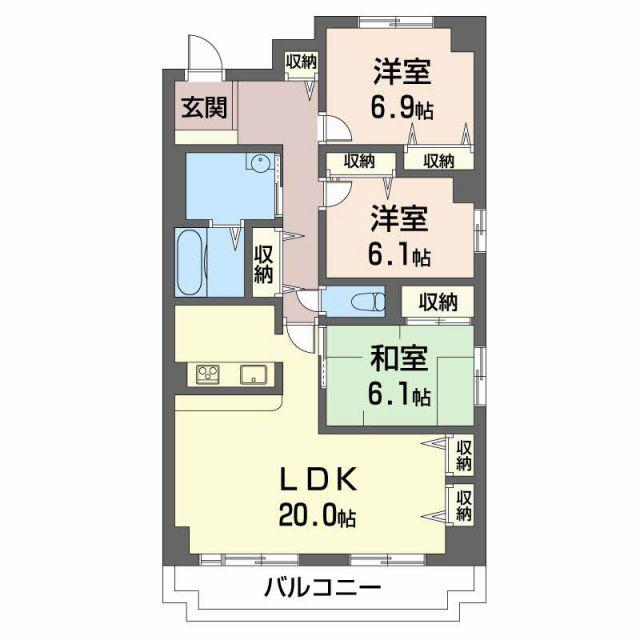 三渓ヒルズ A棟(3LDK/2階)の間取り写真