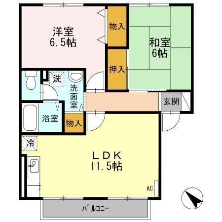 ハイカムールアダチ(2LDK/2階)の間取り写真