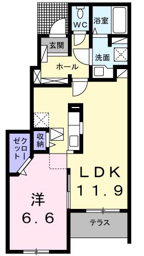 カルムメゾンG(1LDK/1階)の間取り写真