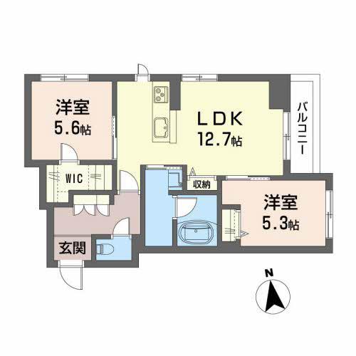 ヒルズ メゾン 薬師堂(2LDK/2階)の間取り写真