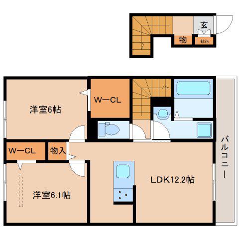 グランヴェール西の京(2LDK/2階)の間取り写真