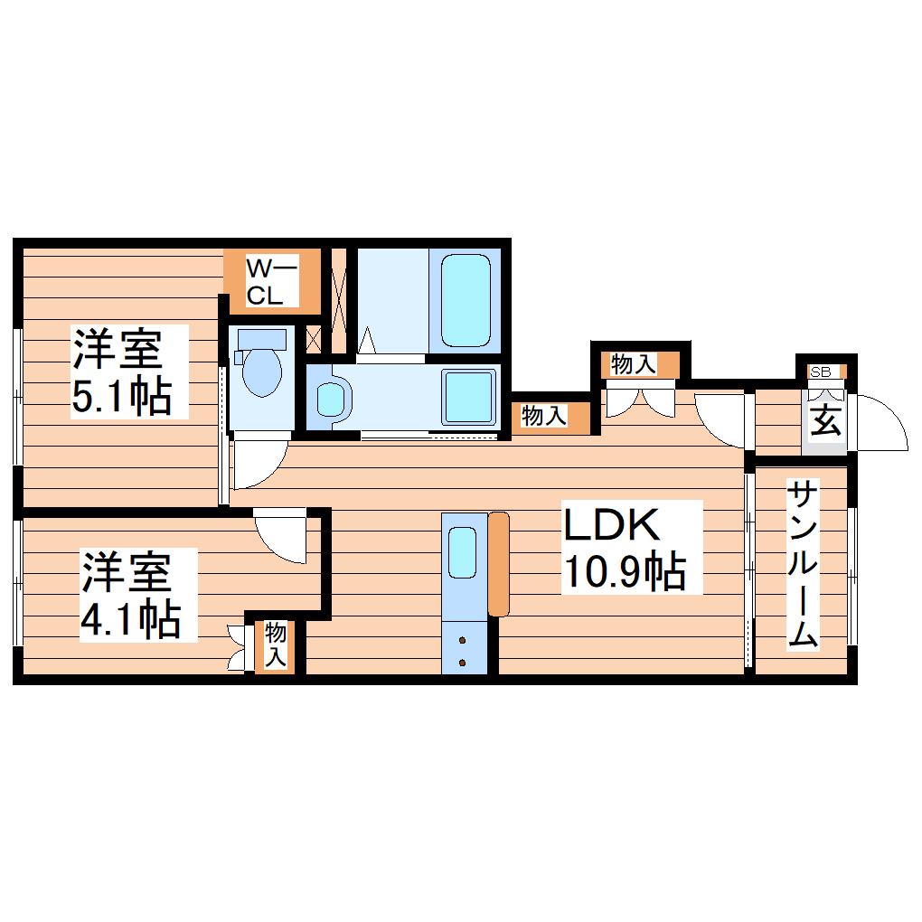 シェトワII(2LDK/1階)の間取り写真