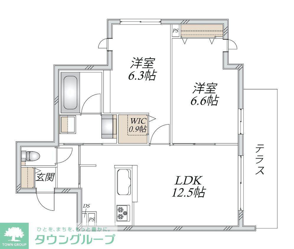 新石川1丁目メゾン東棟(2LDK/1階)の間取り写真