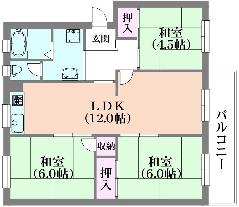 高倉台2-1団地11号棟(3LDK/5階)の間取り写真