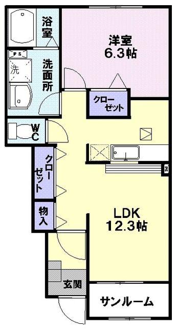 セレーノ尾花沢I(1LDK/1階)の間取り写真